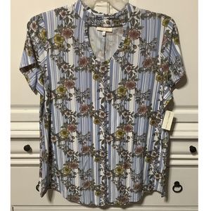 NWT ladies pullover flowered with stripes stretchy top